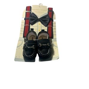 Black Kids Loafers with Red Suspenders